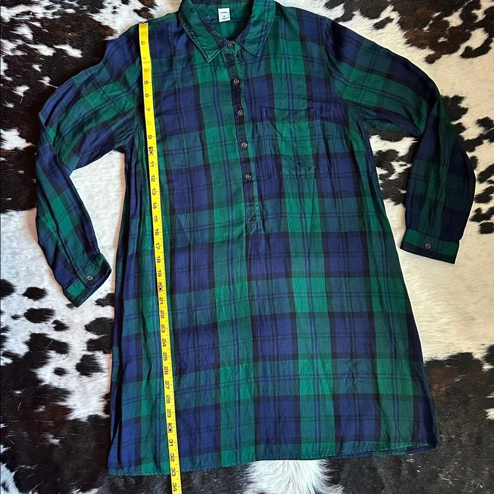 Old Navy Green and Blue Plaid 3/4 Sleeve Shirt Dress Size Medium - Picture 4 of 8